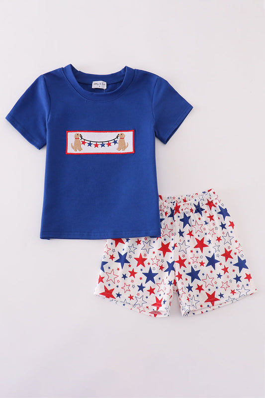 Blue Puppy Star Embroidery Boy Set Honeydew