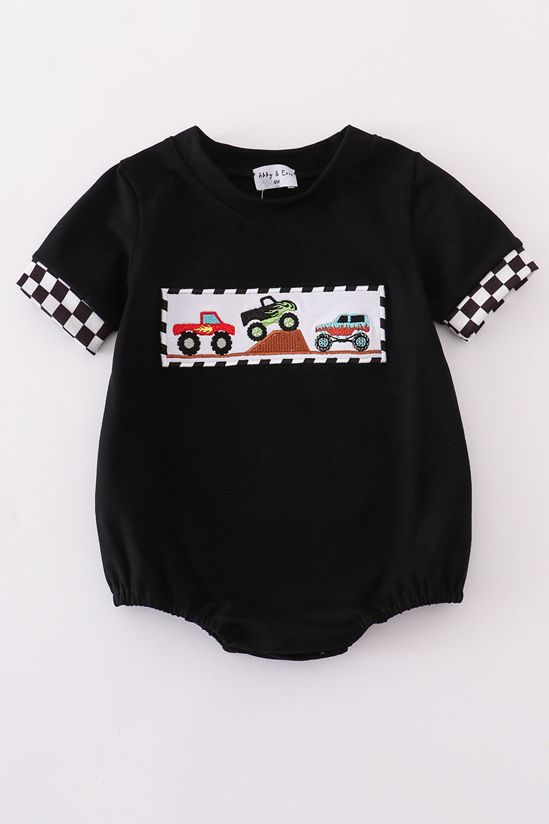 Black Monster Truck Embroidery Boy Bubble Honeydew