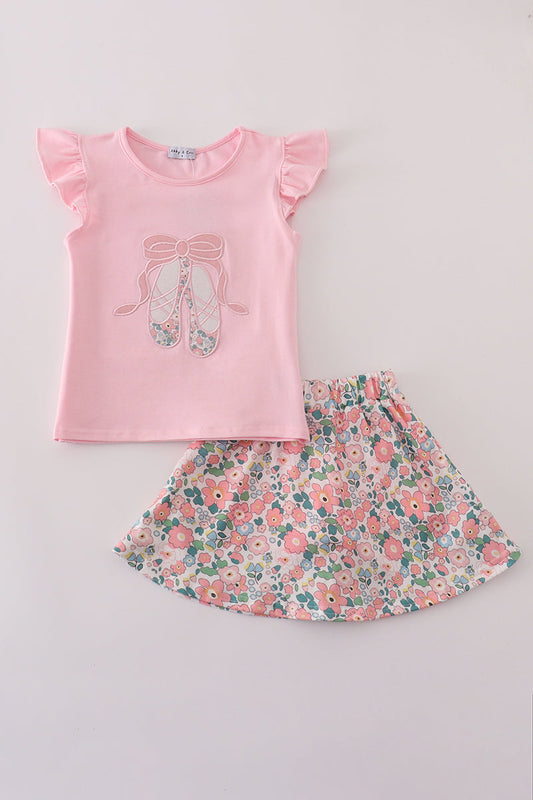 Pink Ballet Shoe Applique Skorts Set Honeydew