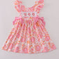 Pink Floral Turtle Embroidery Ruffle Dress Honeydew