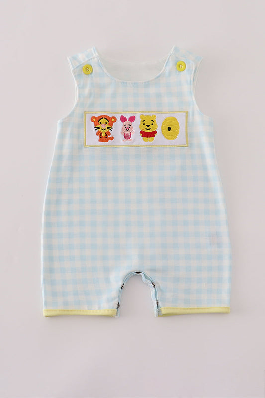 Blue Yellow Character Embroidery Gingham Boy Jonjon Honeydew