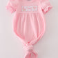 Pink Bow Embroidery Newborn Gown Honeydew