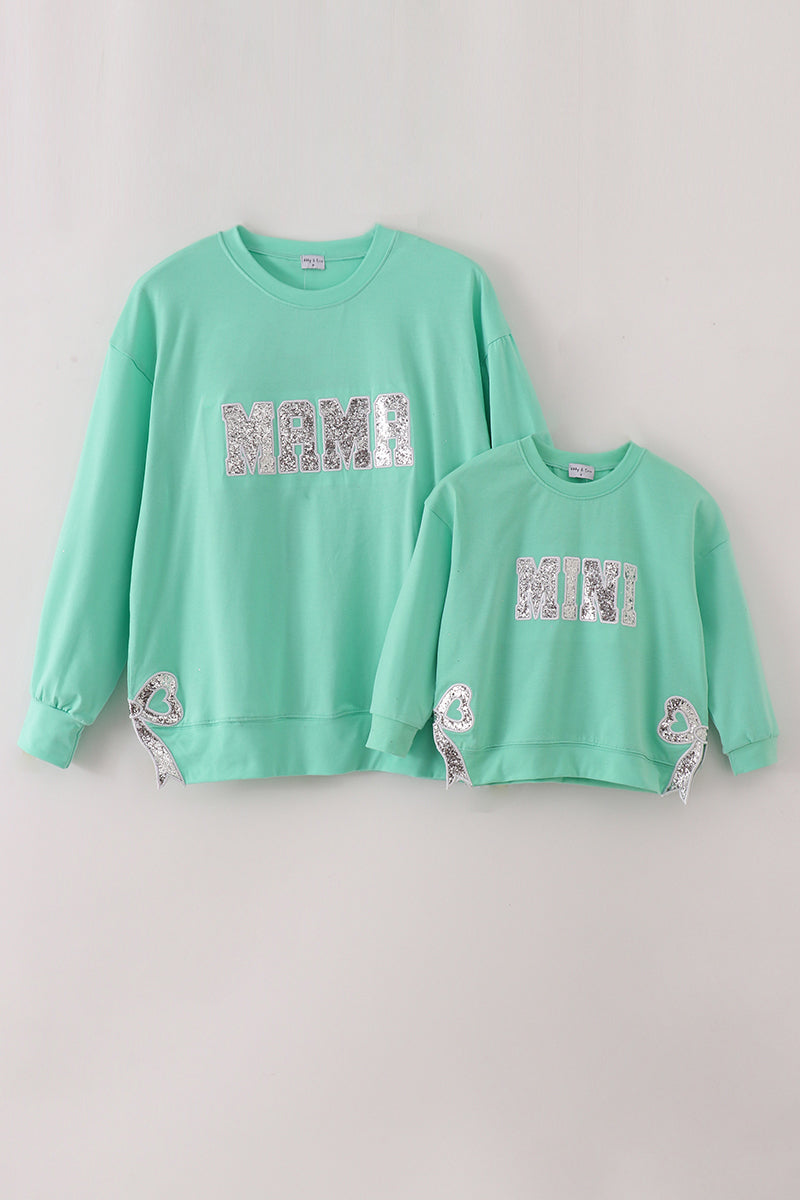 Mini Green Mint Glitter Long Sleeve Shirt Honeydew
