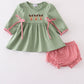 Green Christmas Reinder Embroidery Girl Bloomer Set Honeydew