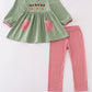 Green Christmas Reinder Embroidery Girl Pants Set Honeydew