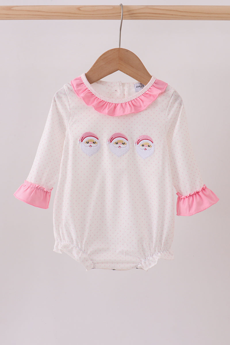 Pink Santa Claus Embroidery Girl Romper Honeydew