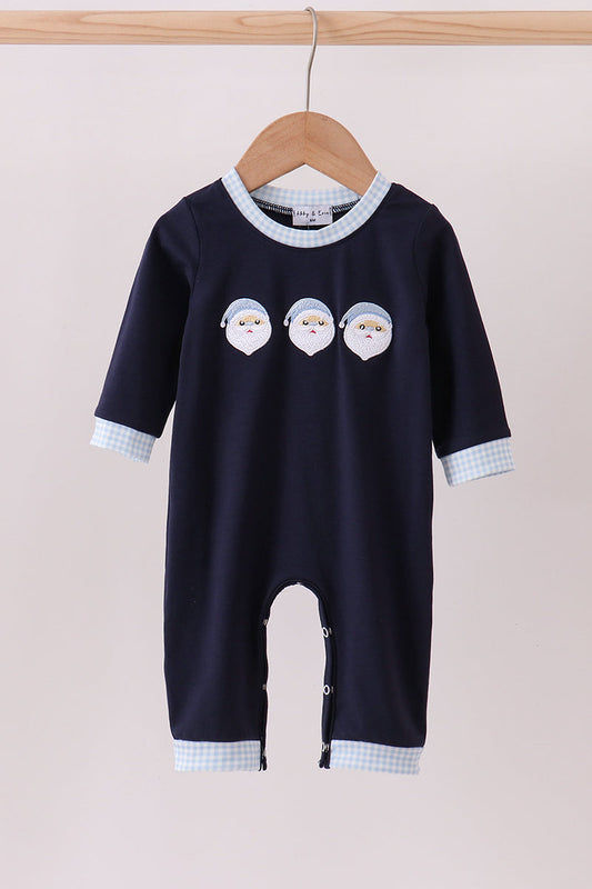 Navy Santa Claus Embroidery Romper Honeydew