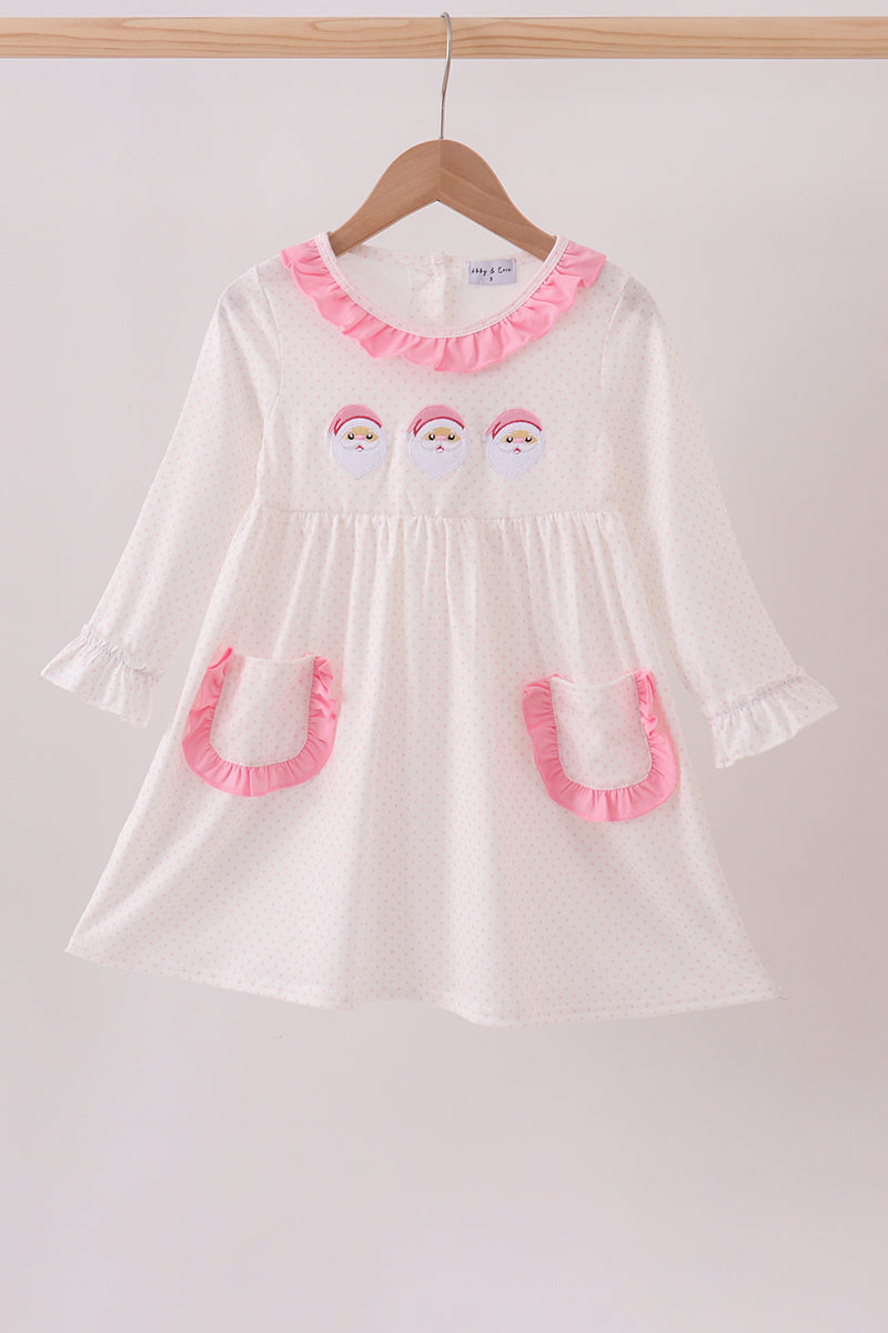 Pink Santa Claus Embroidery Ruffle Dress Honeydew