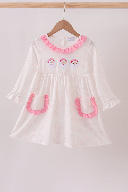 Pink Santa Claus Embroidery Ruffle Dress Honeydew