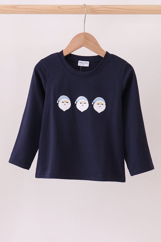 Navy Santa Claus Embroidery Boys Top Honeydew