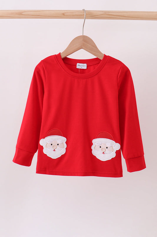Red Santa Applique Boy Top Honeydew
