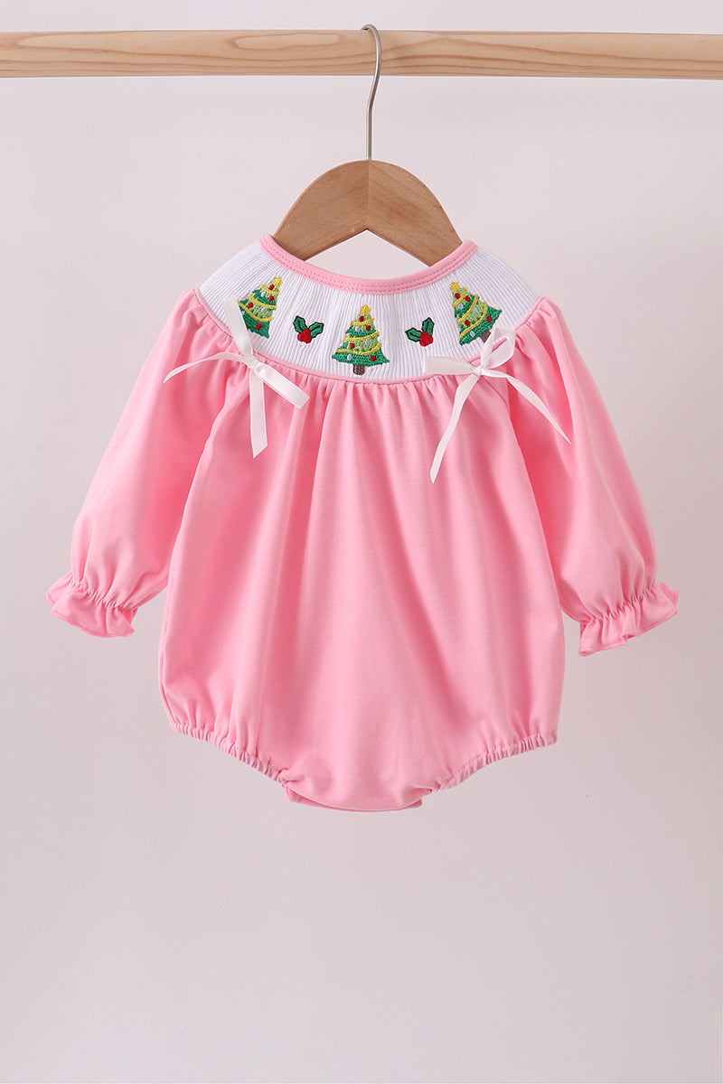 Pink Christmas Tree Smocked Bubble Honeydew