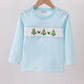Blue Striped Christmas Tree Smocked Top Honeydew