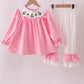 Pink Christmas Tree Smocked Pants Set Honeydew