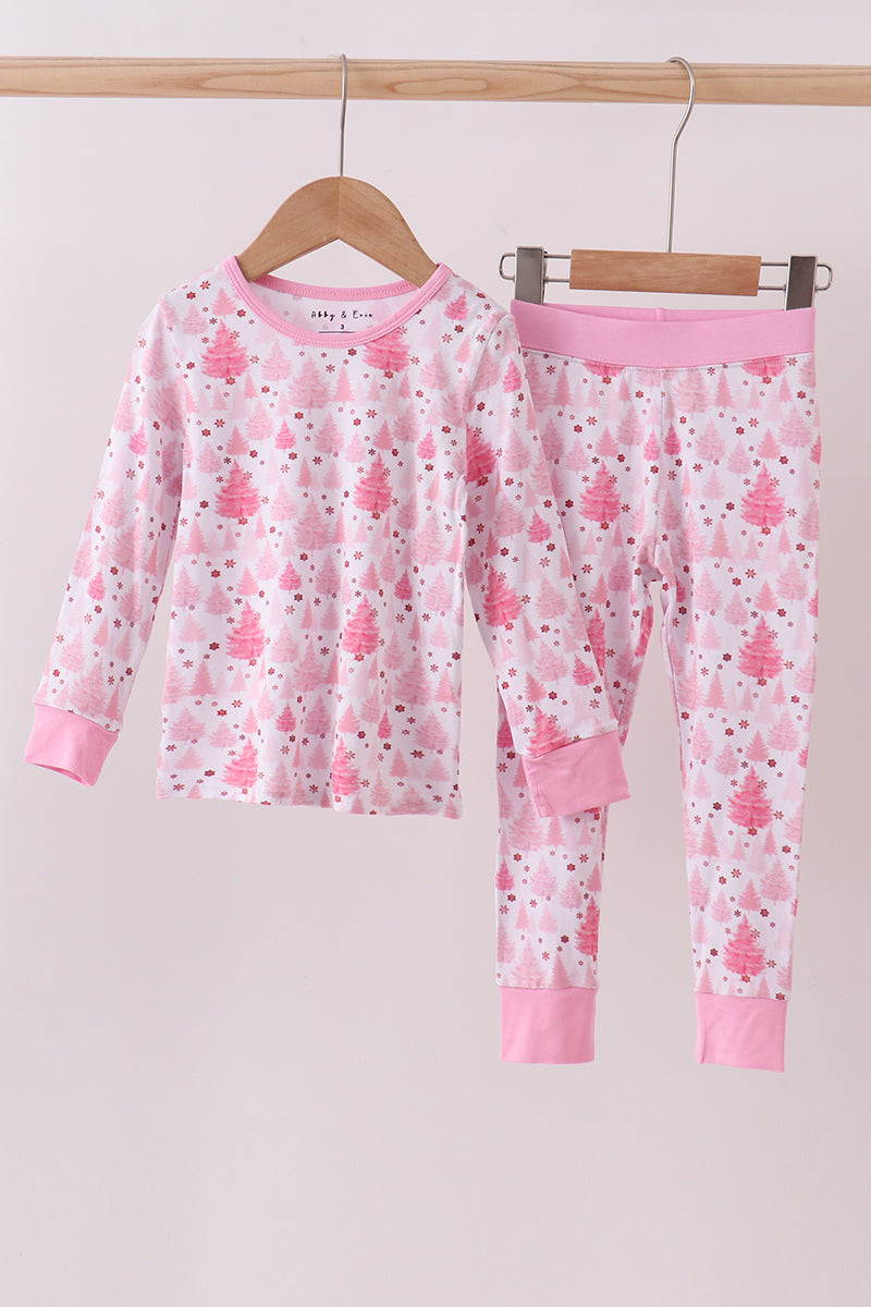 Pink Christmas Tree Bamboo Pants Set Honeydew