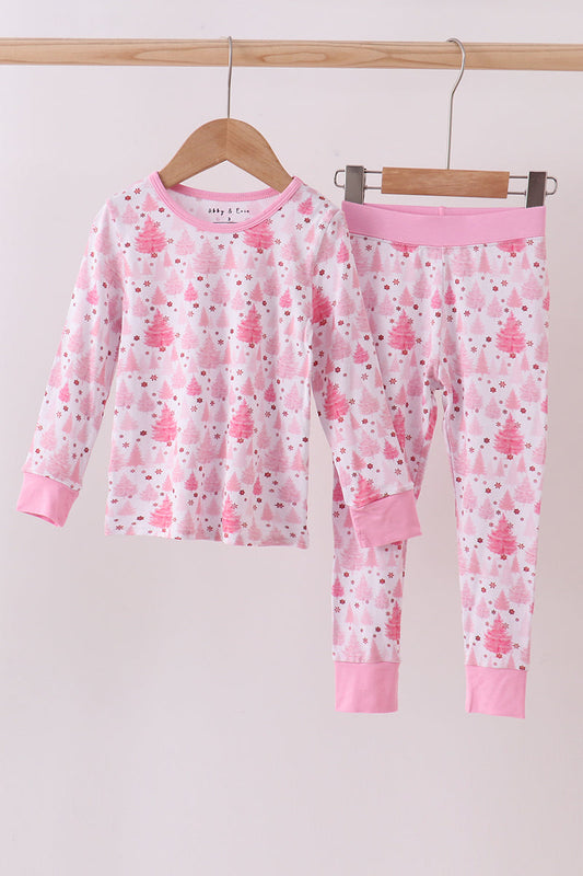 Pink Christmas Tree Bamboo Pants Set Honeydew