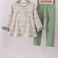 Green Floral God is Great Embroidery Ruffle Pants Set Honeydew