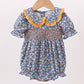 Navy Floral Smocked Ruffle Girl Romper Honeydew