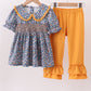 Navy Floral Smocked Ruffle Pants Honeydew