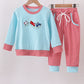Blue Vehicle Embroidery Pants Set Honeydew
