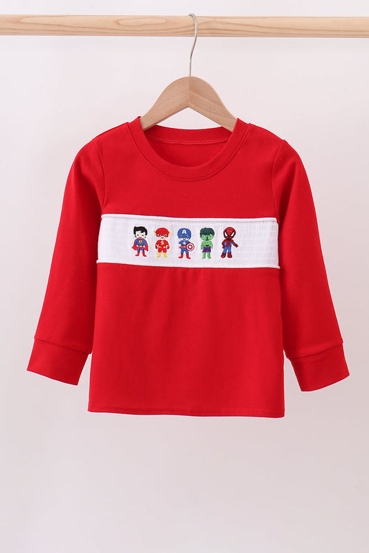 Red Character Embroidery Top Honeydew