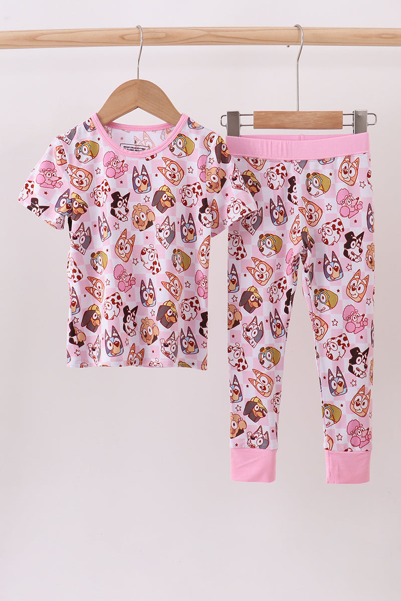 Pink Character Print Bamboo Girl Pajama Set Honeydew