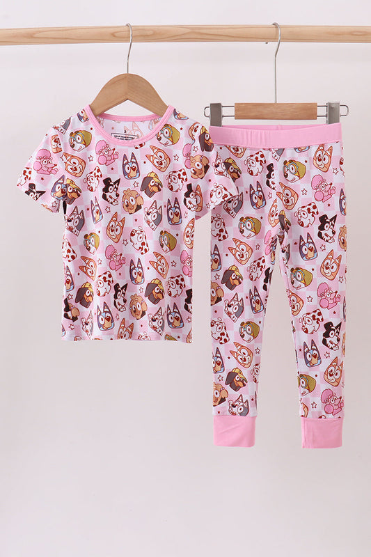 Pink Character Print Bamboo Girl Pajama Set Honeydew