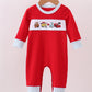Red Character Truck Embroidery Romper Honeydew