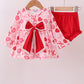 Red Heart Bow Print Bloomer Set Honeydew