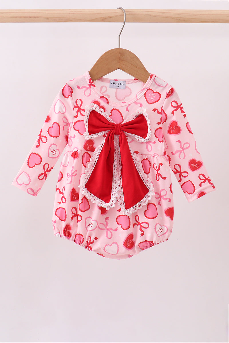 Red Heart Bow Print Bubble Honeydew