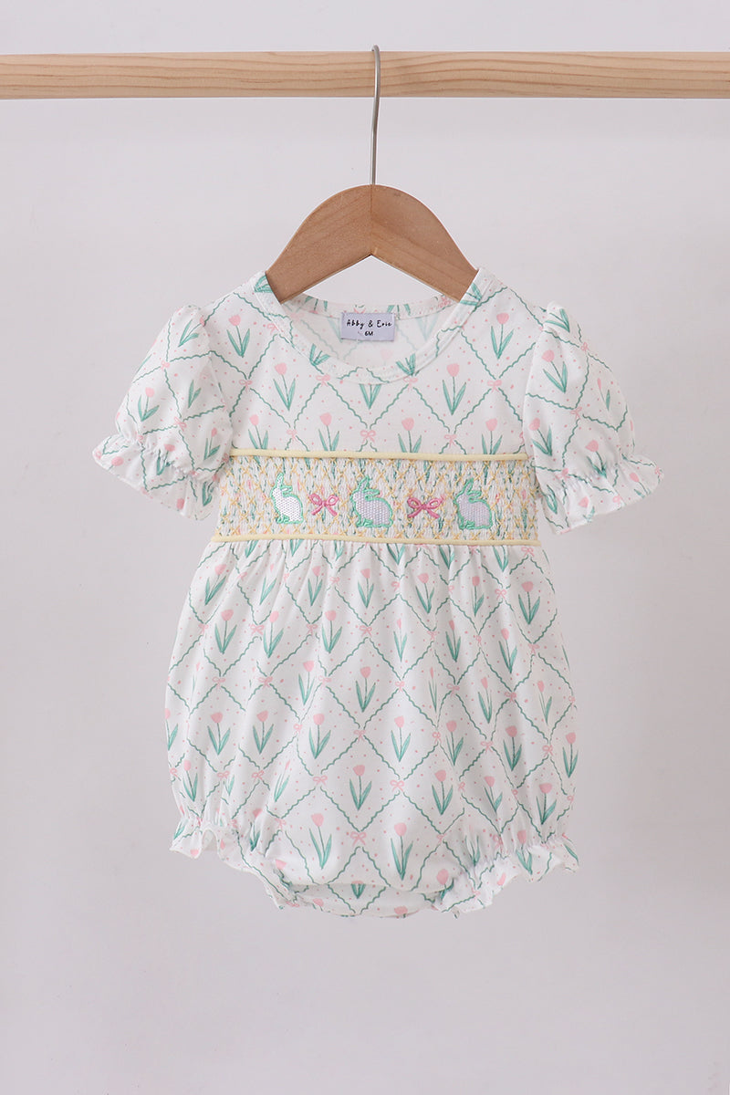 Bunny Bow Smocked Bubble Honeydew