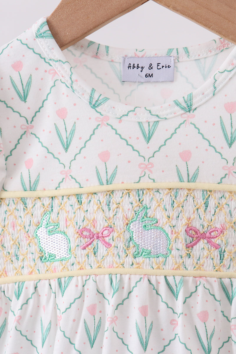Bunny Bow Smocked Dress Honeydew
