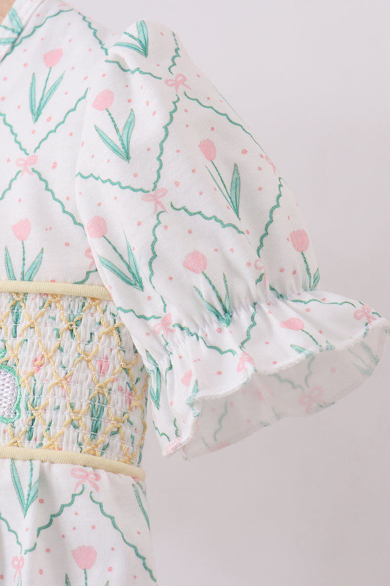 Bunny Bow Smocked Bubble Honeydew