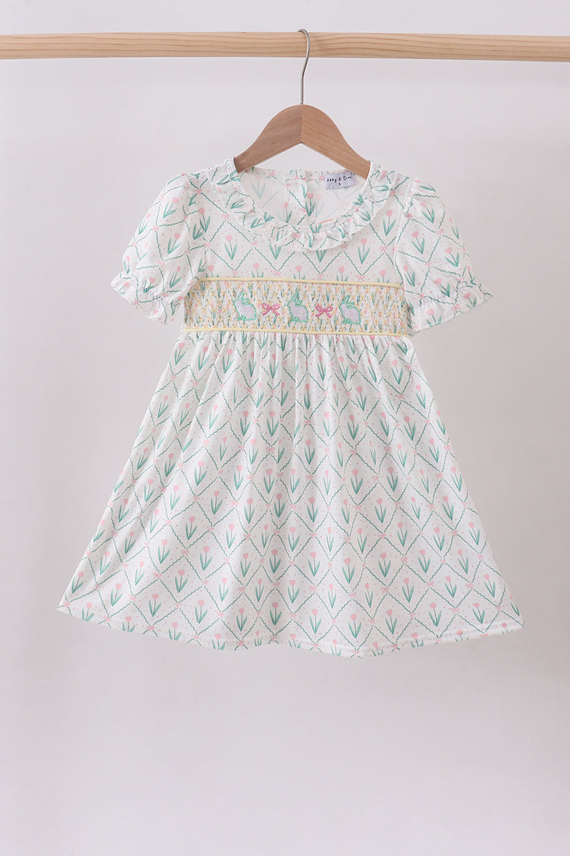 Bunny Bow Smocked Dress Honeydew