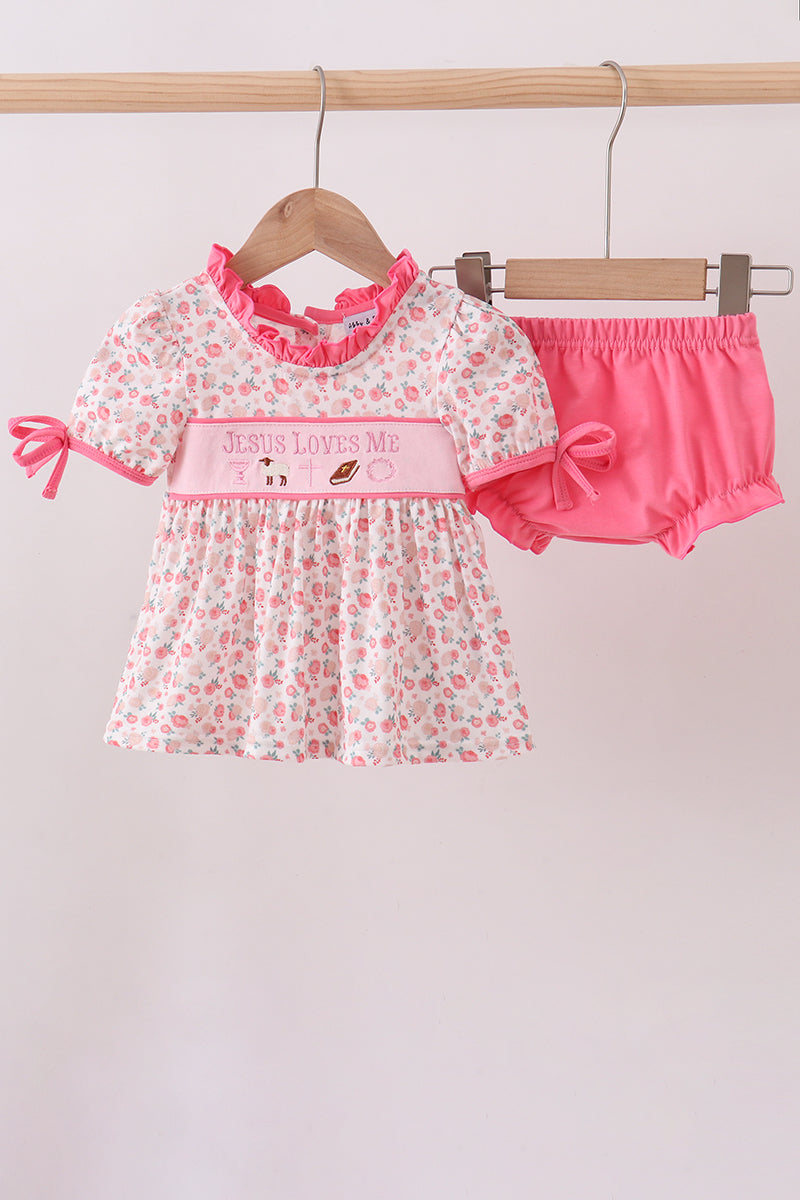 Pink Jesus Loves Me Embroidery Bloomer Set southernsweetpea