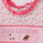 Pink Jesus Loves Me Embroidery Romper Honeydew