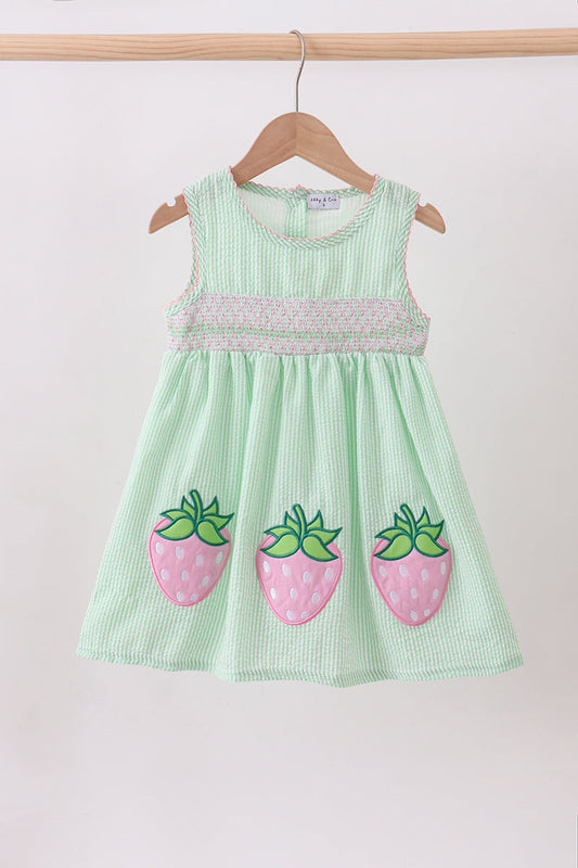 Green Strawberry Smocked Dress Honeydew
