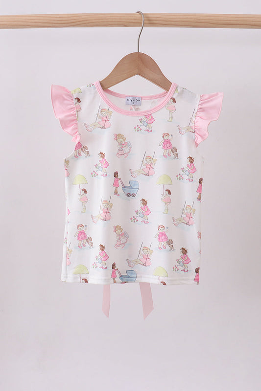 Pink All Day Adventure Ruffle Top Honeydew