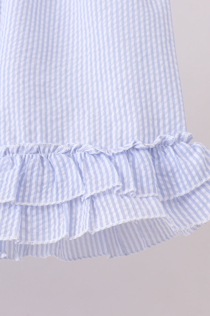 Blue Sailboat Embroidery Ruffle Shorts Set Honeydew