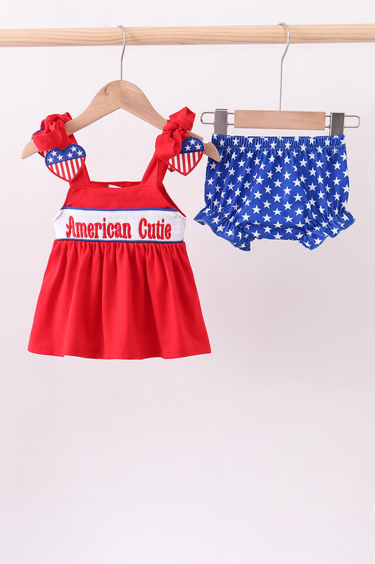 Red Heart American Cutie Smocked Bloomer Set Honeydew
