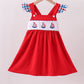 Red Sailboat Embroidery Dress Honeydew