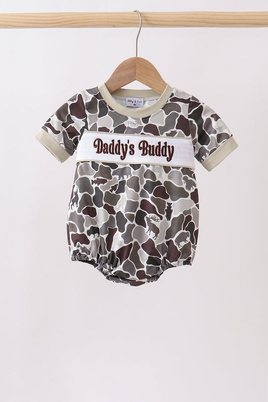 Camouflage Daddy's Buddy Smocked Bubble Honeydew