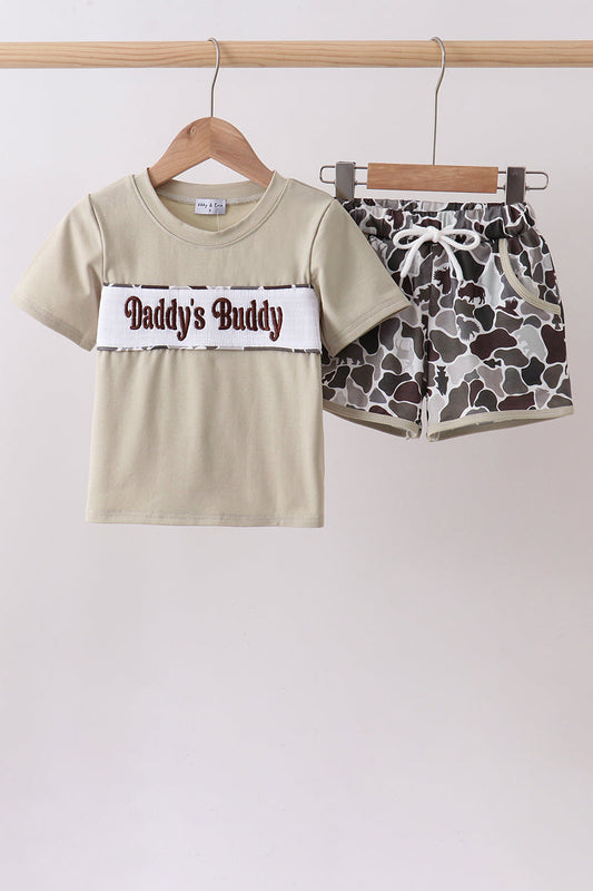 Camouflage Daddy's Buddy Smocked Boy Short Set Honeydew