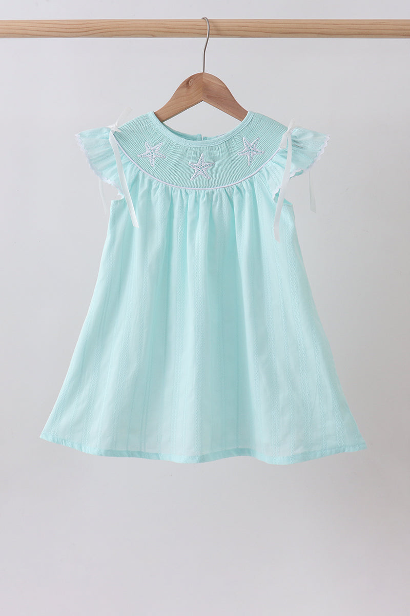 Blue Starfish Smocked Jacquard Ruffle Dress Honeydew