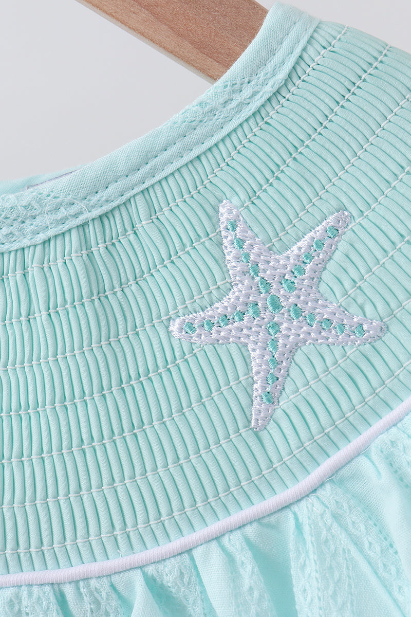 Blue Starfish Jacquard Ruffle Bubble Honeydew
