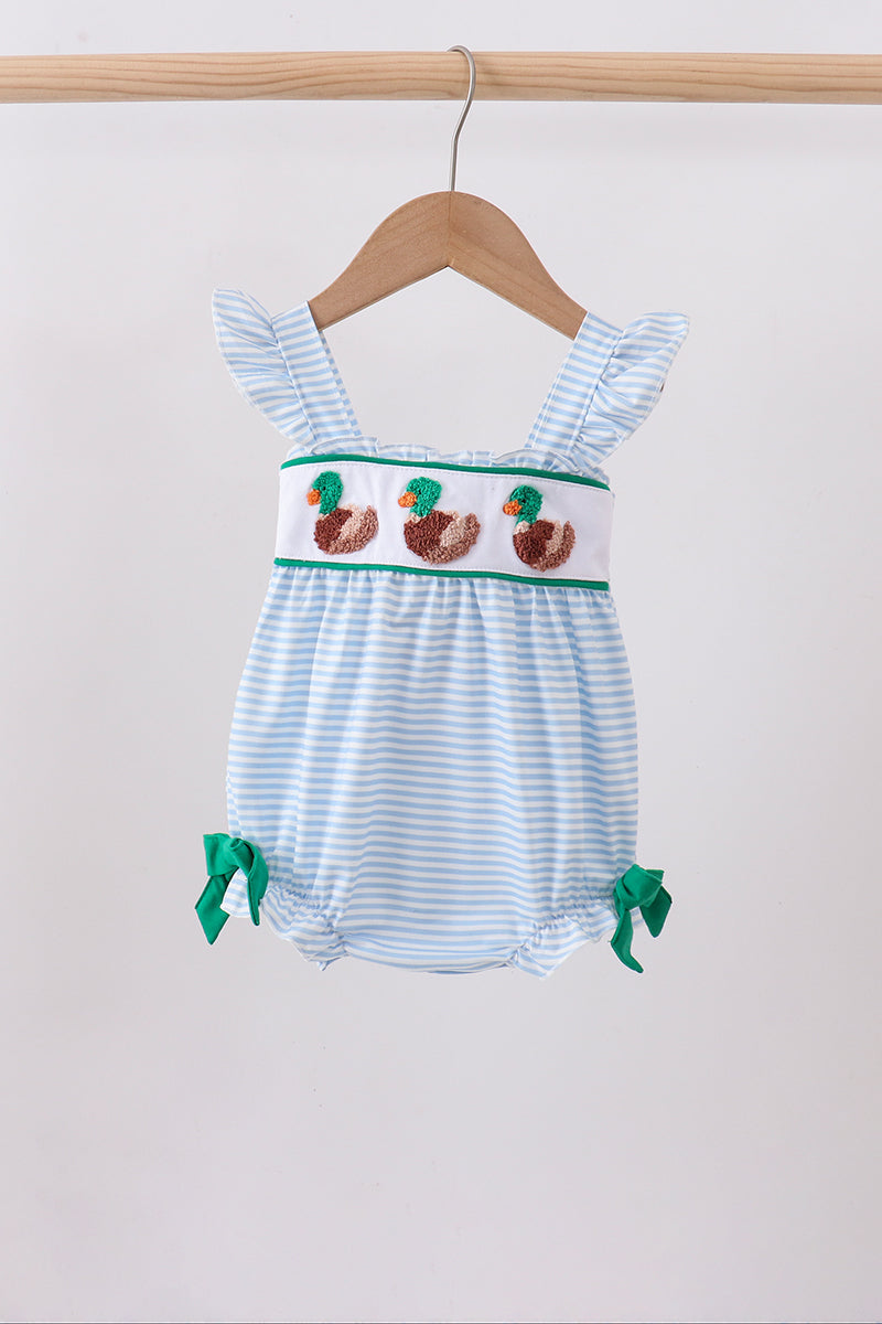 Blue Stripe Duck French Knot Ruffle Bubble Honeydew