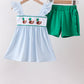 Blue Stripe Duck French Knot Ruffle Shorts Set Honeydew