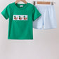 Green Duck French Knot Stripes Boys Short Set Honeydew