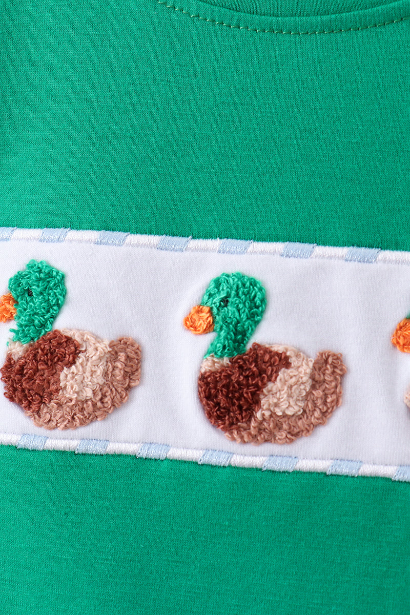 Green Duck French Knot Stripes Boys Short Set Honeydew