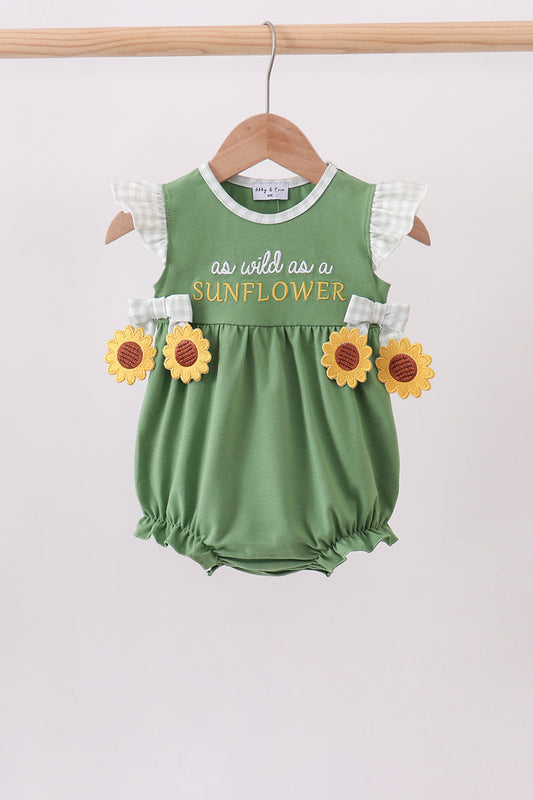 Green Sunflower Applique Romper Honeydew
